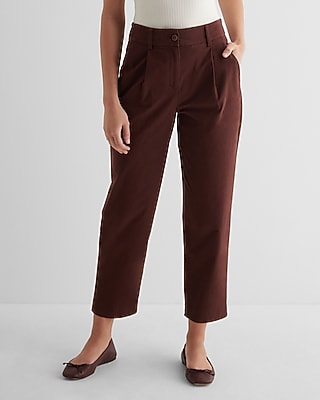 High Waisted Pleated Ankle Chino Pant Brown Women's 10