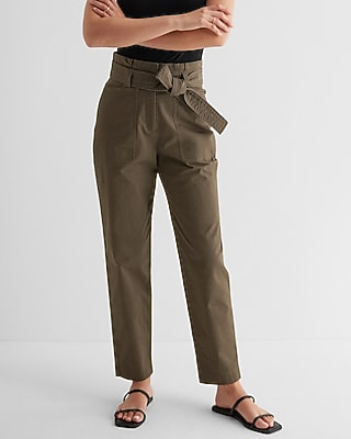 Super High Waisted Belted Paperbag Ankle Pant Green Women's 2