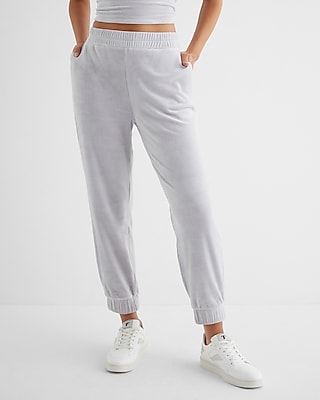 High Waisted Velour Joggers White Women's L