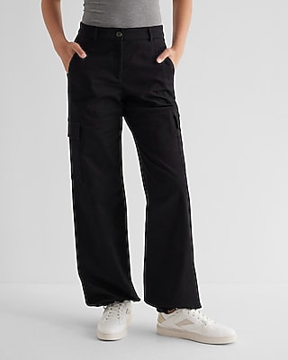 High Waisted Convertible Hem Cargo Trouser Pant Black Women's 4 Long