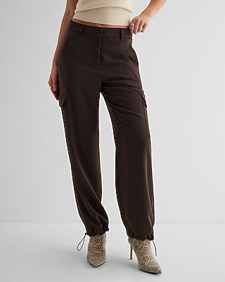 High Waisted Convertible Hem Cargo Trouser Pant Brown Women's 0