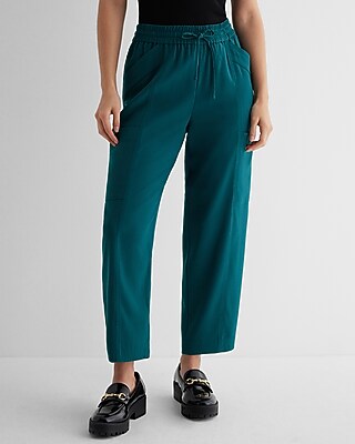 High Waisted Pull On Cargo Ankle Pant Green Women's XL