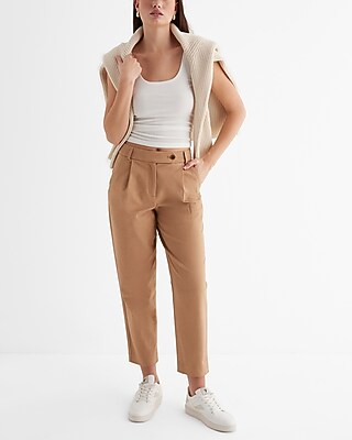 High Waisted Extended Tab Pleated Ankle Pant