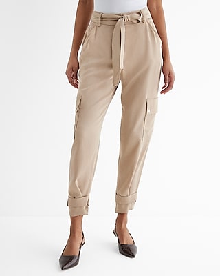 High Waisted Belted Cargo Joggers