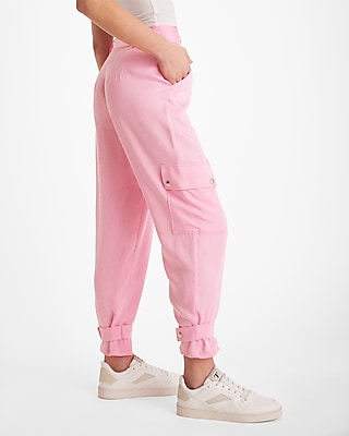 High Waisted Belted Cargo Joggers Pink Women's