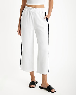 High Waisted Luxe Comfort Side Stripe Cropped Wide Leg Palazzo Pant