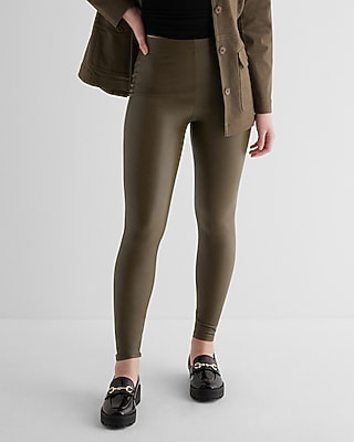 Super High Waisted Faux Leather Leggings Green Women's XS