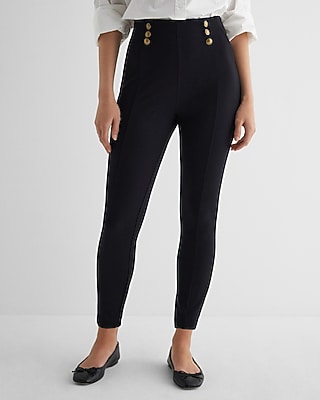 Super High Waisted Novelty Button Waist Seamed Leggings