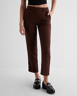 Editor High Waisted Twill Straight Ankle Pant Brown Women's 2