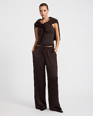 Satin High Waisted Pull On Wide Leg Trouser