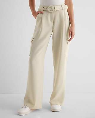 High Waisted Pleated Belted Utility Trouser Pant
