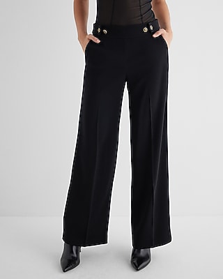 High Waisted Novelty Button Side Tab Trouser Pant