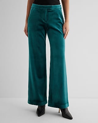 Editor Mid Rise Velvet Relaxed Trouser Pant Green Women's 2 Long