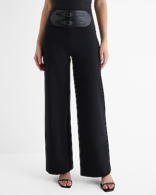 Super High Waisted Double Belted Wide Leg Palazzo Pant