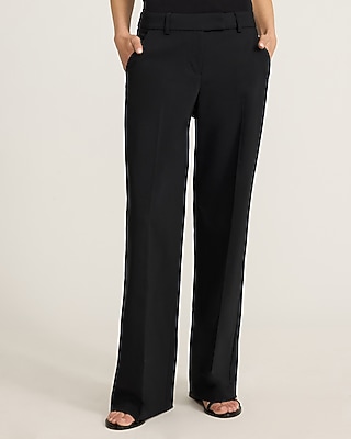 Express Women's Editor Mid Rise Trouser In Stretch Cotton in Pitch Black