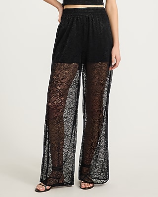High Waisted Pull On Lace Wide Leg Pant