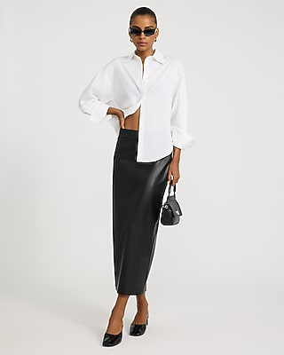 Faux Leather Super High Waisted Column Midi Skirt
