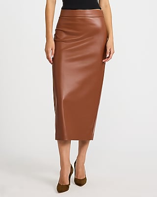 Faux Leather Super High Waisted Column Midi Skirt