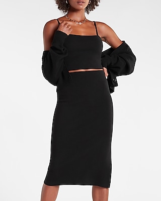 High Waisted Side Slit Midi Sweater Pencil Skirt