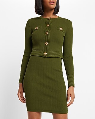 High Waisted Ribbed Sweater Pencil Mini Skirt