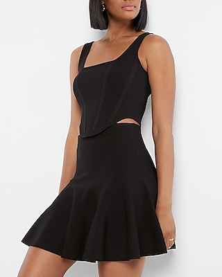 Bodycon Super High Waisted Ruffle Mini Sweater Skirt Black Women's XL