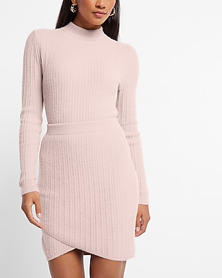 Super High Waisted Cable Knit Faux Wrap Mini Sweater Skirt