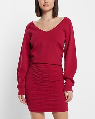 Bodycon High Waisted Ribbed Mini Sweater Skirt Pink Women's XL