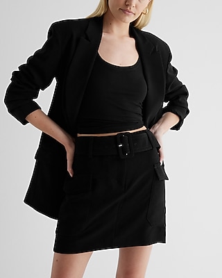 Super High Waisted Belted Cargo Mini Skirt