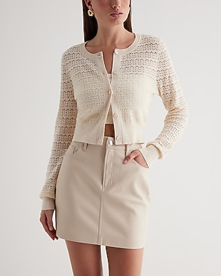 High Waisted Faux Leather Mini Skirt Neutral Women's 2