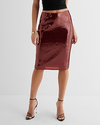 Super High Waisted Sequin Midi Pencil Skirt Brown Women's M