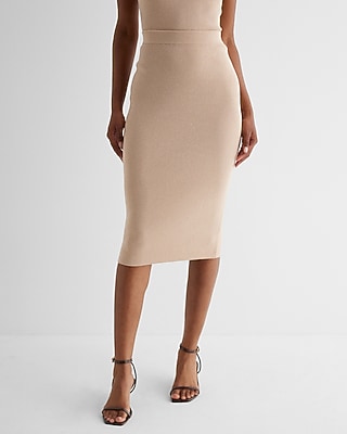 High Waisted Ribbed Shine Midi Sweater Skirt Pink Women's M