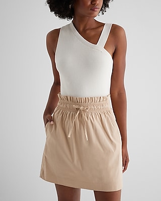 High Waisted Paperbag Mini Skirt Neutral Women's 14