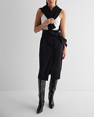 Super High Waisted Belted Trench Midi Skirt