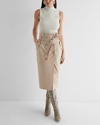 Super High Waisted Belted Trench Midi Skirt Neutral Women's 2