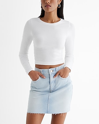 High Waisted Raw Hem Mini Denim Skirt