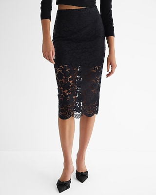 High Waisted Lace Midi Pencil Skirt