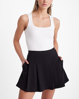 High Waisted Luxe Comfort Pleated Mini Skort Black Women's S