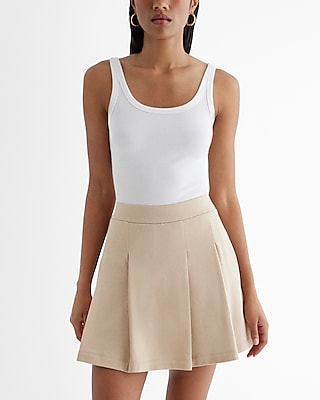 High Waisted Luxe Comfort Pleated Mini Skort Neutral Women's S