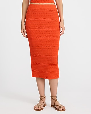 Textured Pointelle High Waisted Midi Sweater Skirt