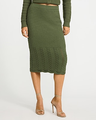 Cotton Pointelle High Waisted Midi Sweater Skirt