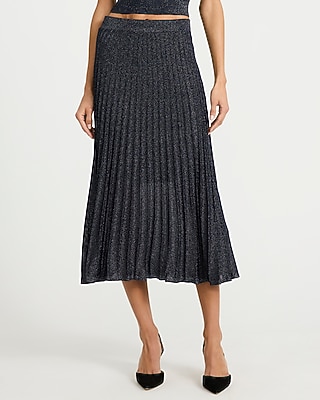 Metallic Super High Waisted Pleated Midi Sweater Skirt