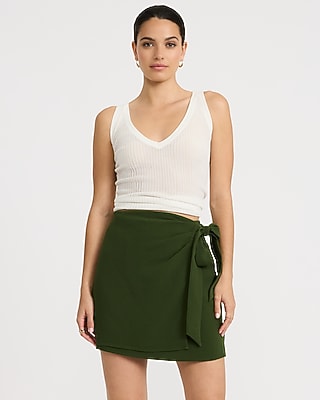 High Waisted Tie Wrap Mini Skirt in Signature Crepe