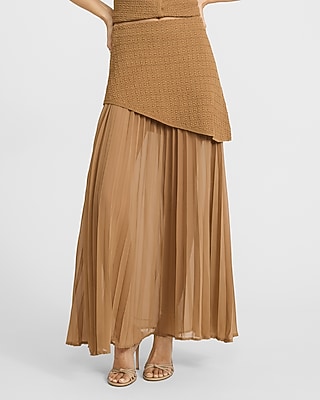 Mixed Media Sheer Chiffon Sweater Midi Skirt