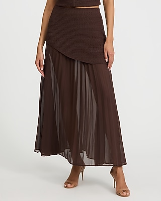 Mixed Media Sheer Chiffon Sweater Midi Skirt