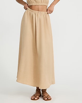 Crinkle High Waisted Elastic Waist Midi Skirt