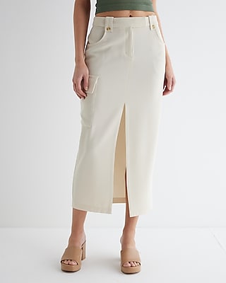 Mid Rise Cargo Front Slit Maxi Skirt Neutral Women's 8
