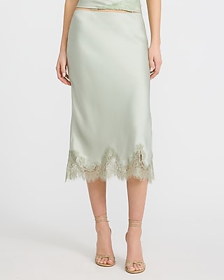 Satin Lace Midi Slip Skirt