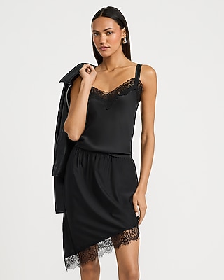 Lace Trim Asymmetrical Pull On Mini Skirt