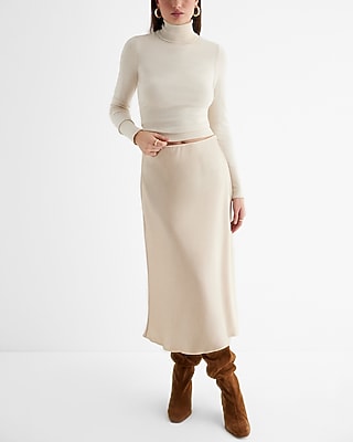 High Waisted Satin Midi Skirt