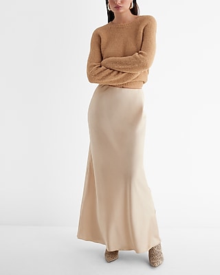 Satin High Waisted Maxi Skirt Neutral Women's L